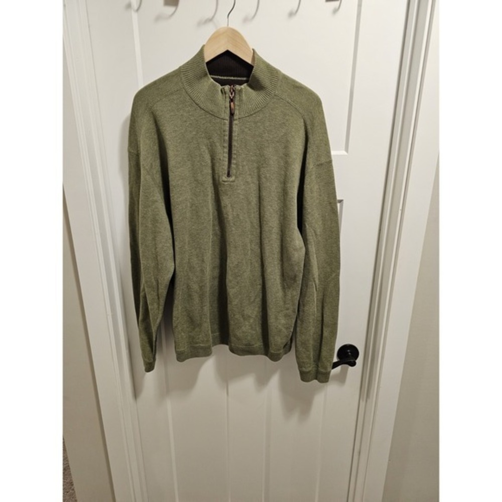Tommy Bahama 1/4 zip crew neck‎ olive green sweater XL Pullover Warm And Soft